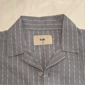 Folk Clothing Shirt Mens M Camp Collar Harris Line BLUE